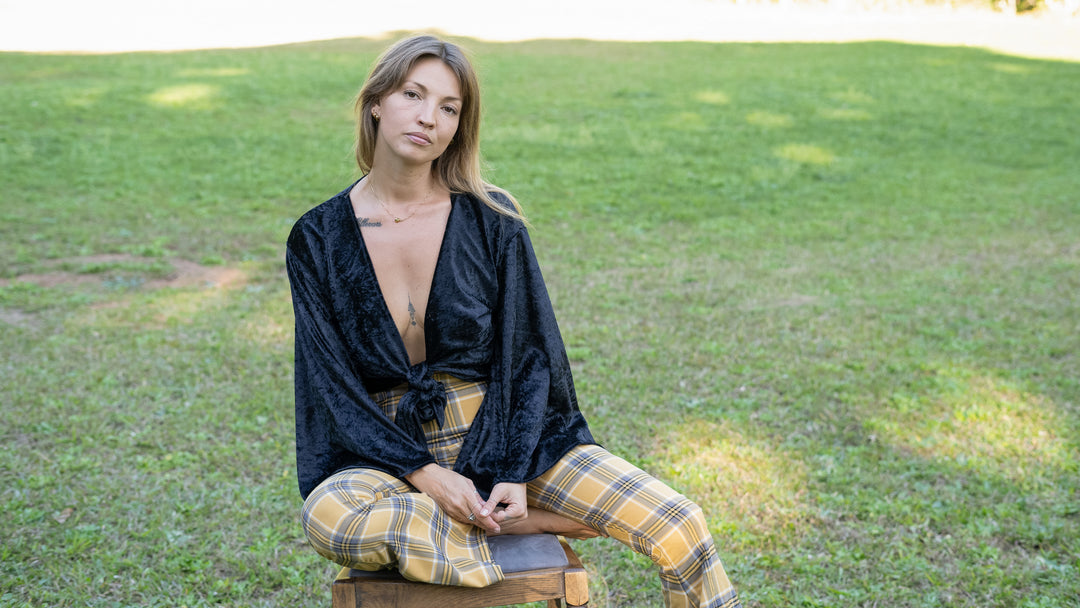 Yellow tartan cropped bells