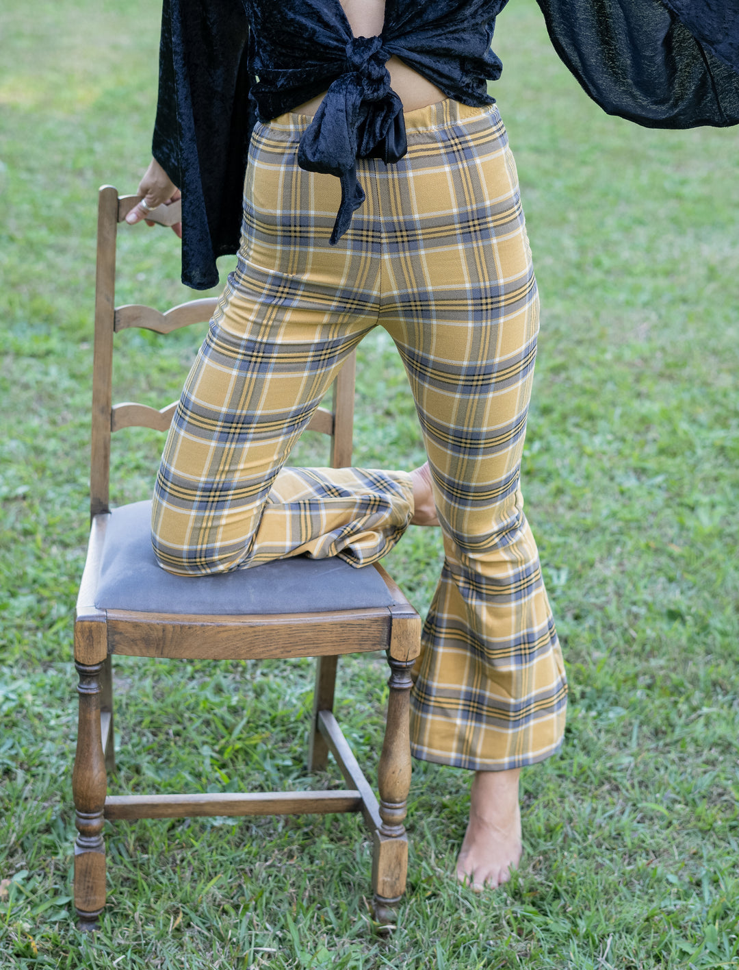 Yellow tartan cropped bells
