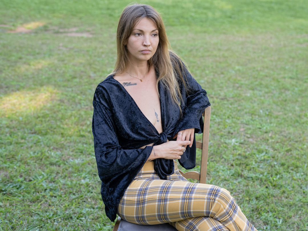 Yellow tartan cropped bells