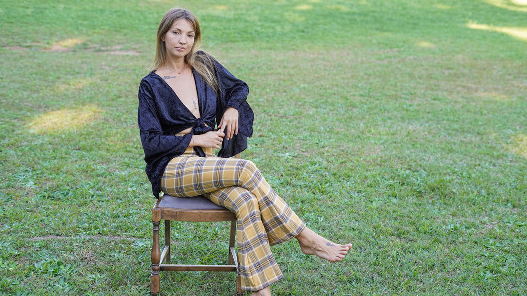 Yellow tartan cropped bells