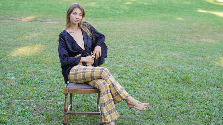 Yellow tartan cropped bells