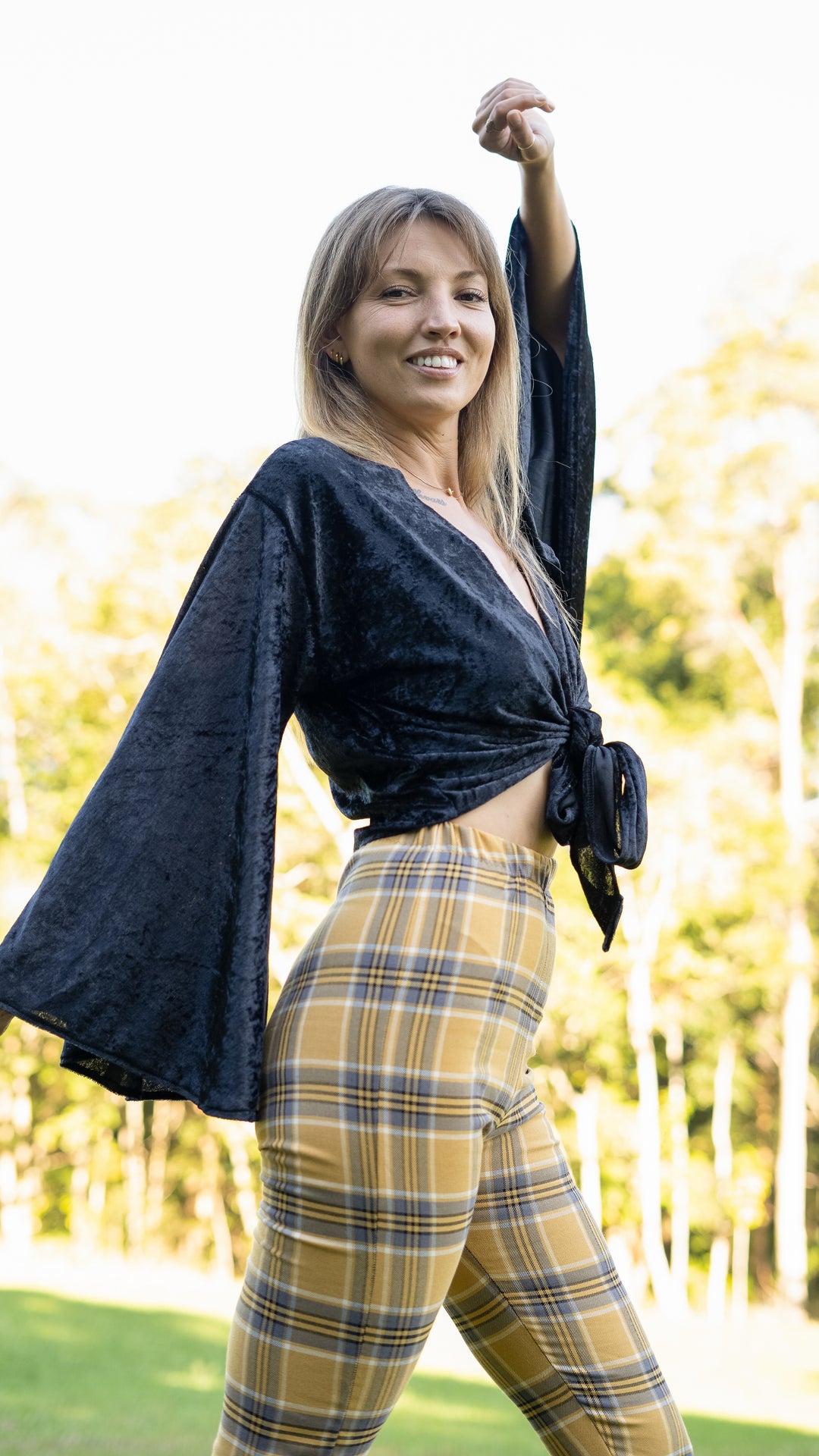 Yellow tartan cropped bells