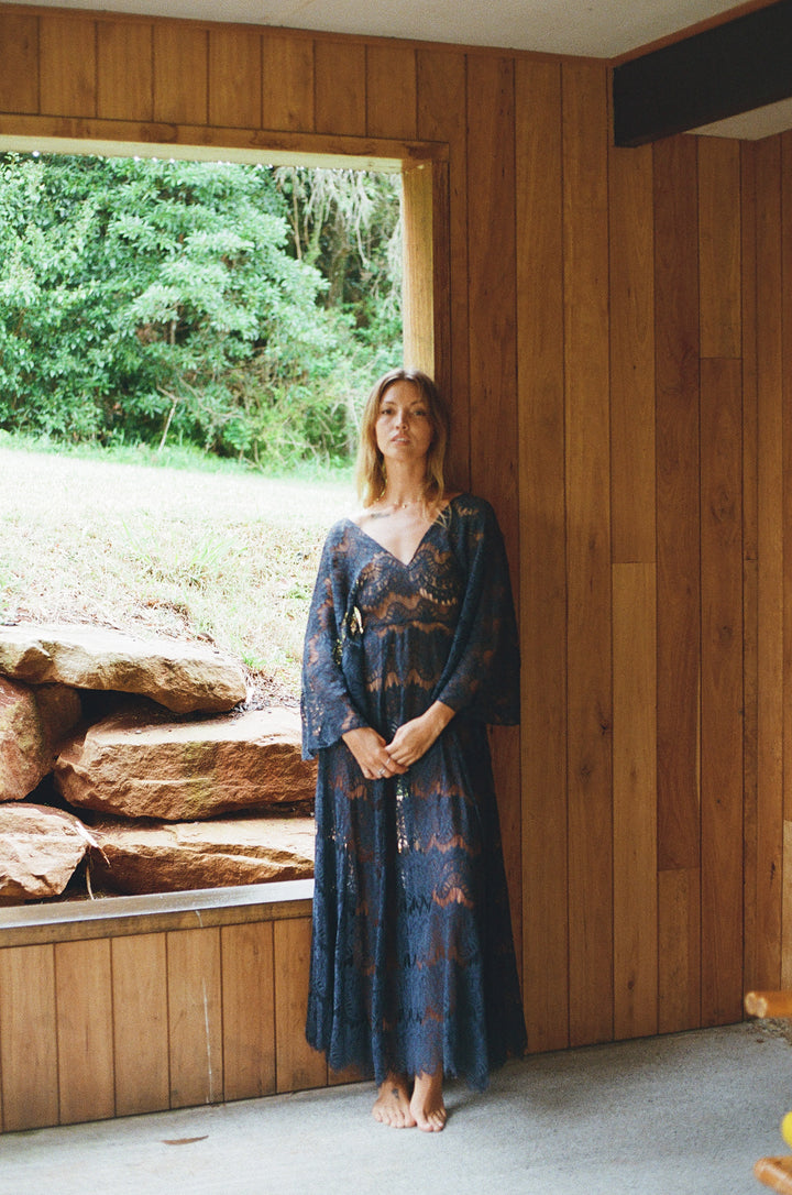 Navy lace angel sleeve