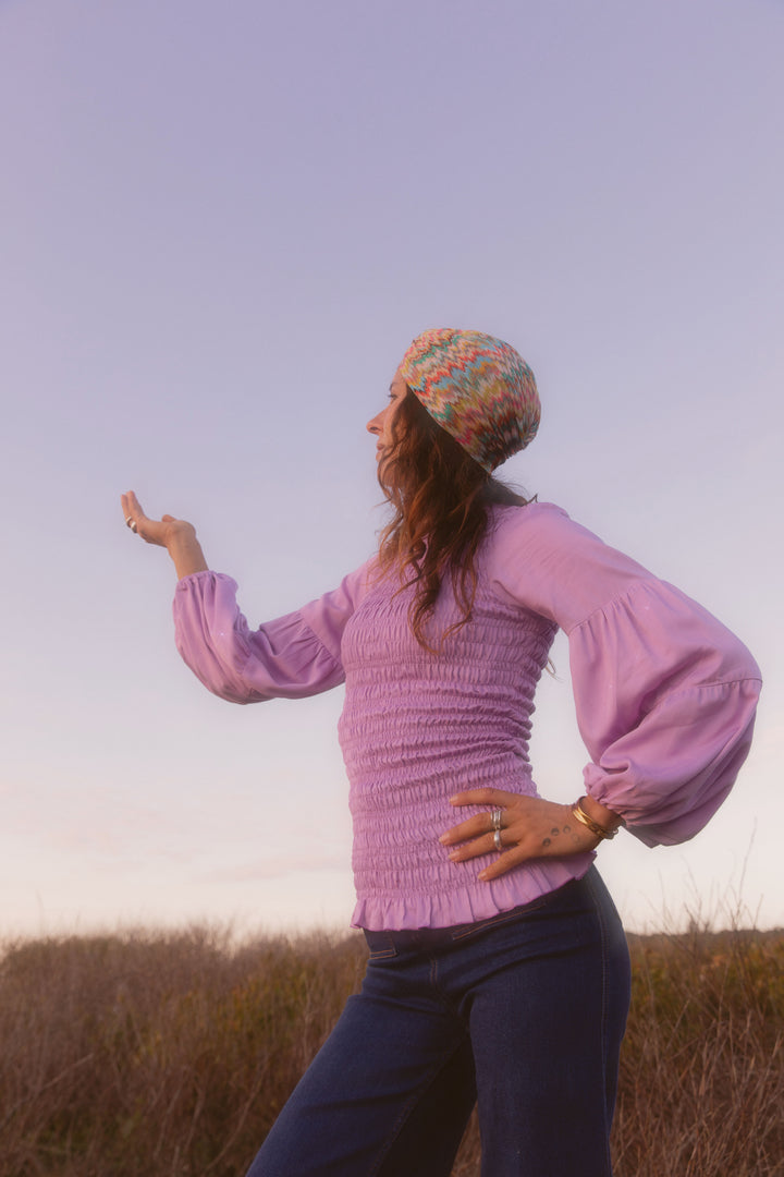 Lilac Shirred Romantic Blouse