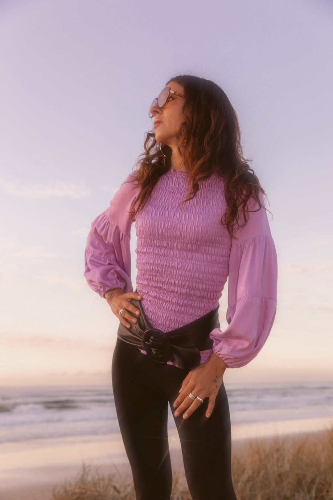Lilac Shirred Romantic Blouse
