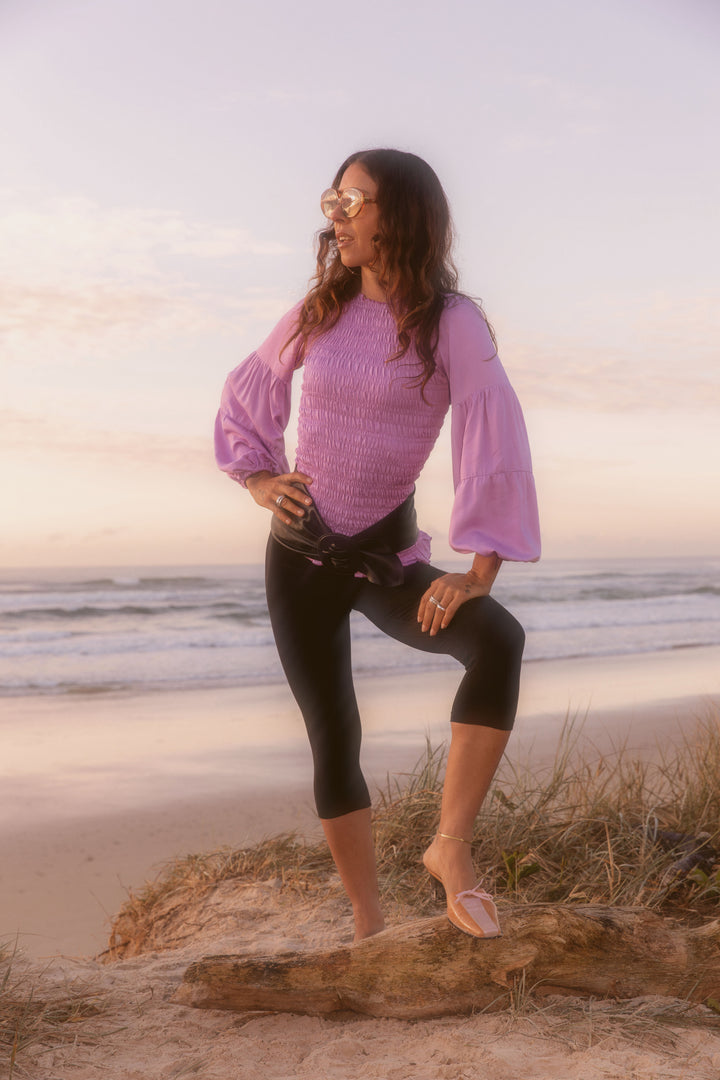 Lilac Shirred Romantic Blouse