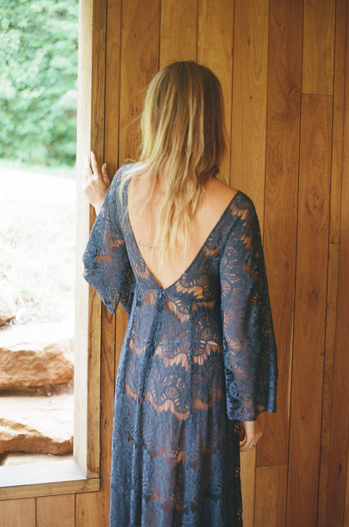 Navy lace angel sleeve